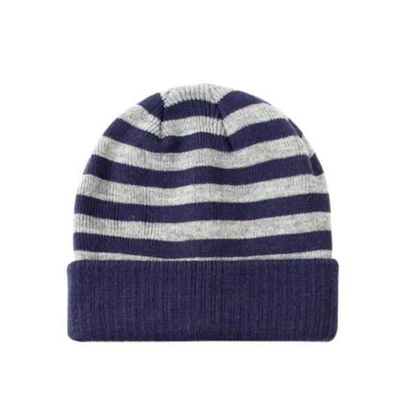 Kids Navy and Heather Grey Stripe Knit Beanie - Picture 2 of 6